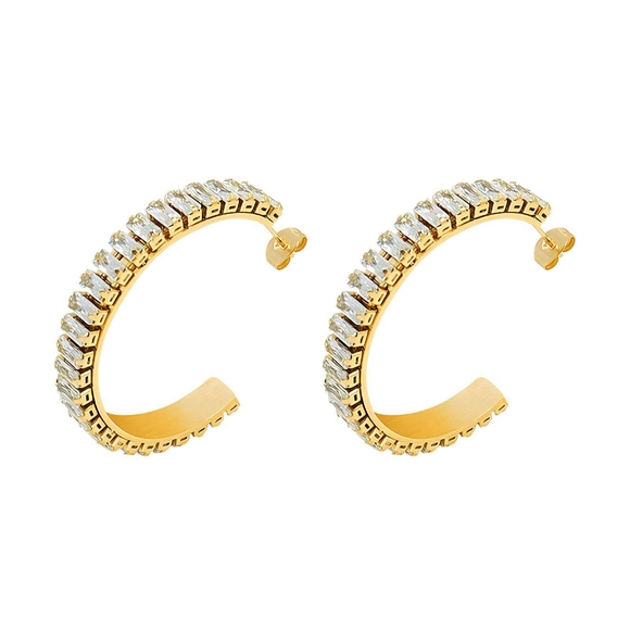 Cubic Zirconia Insert 18k Gold Plated Hoop Earrings - Picture 3 of 4
